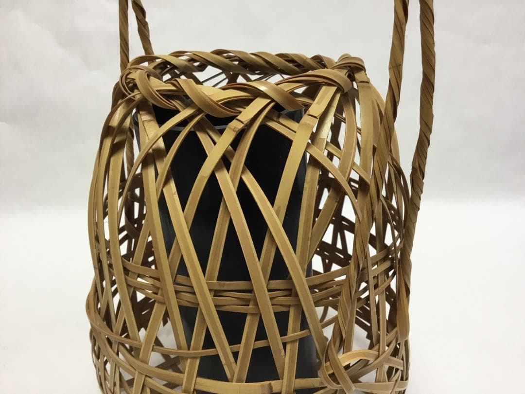茶道具 古物品 竹花籠 綿摘篭 島田竹宝斉作 木箱入