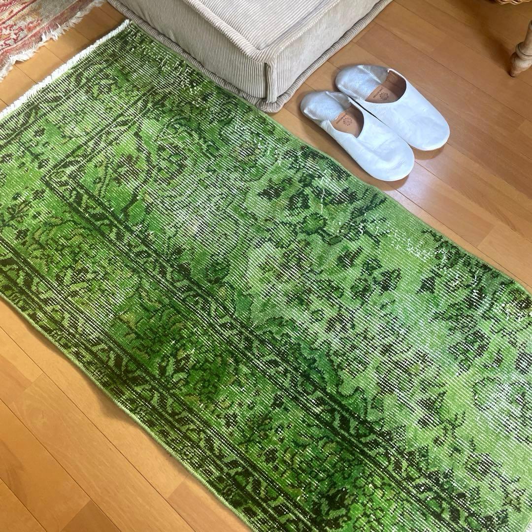 60×120ワサビグリーン　オーバーダイ　トルコあヴィンテージラグ