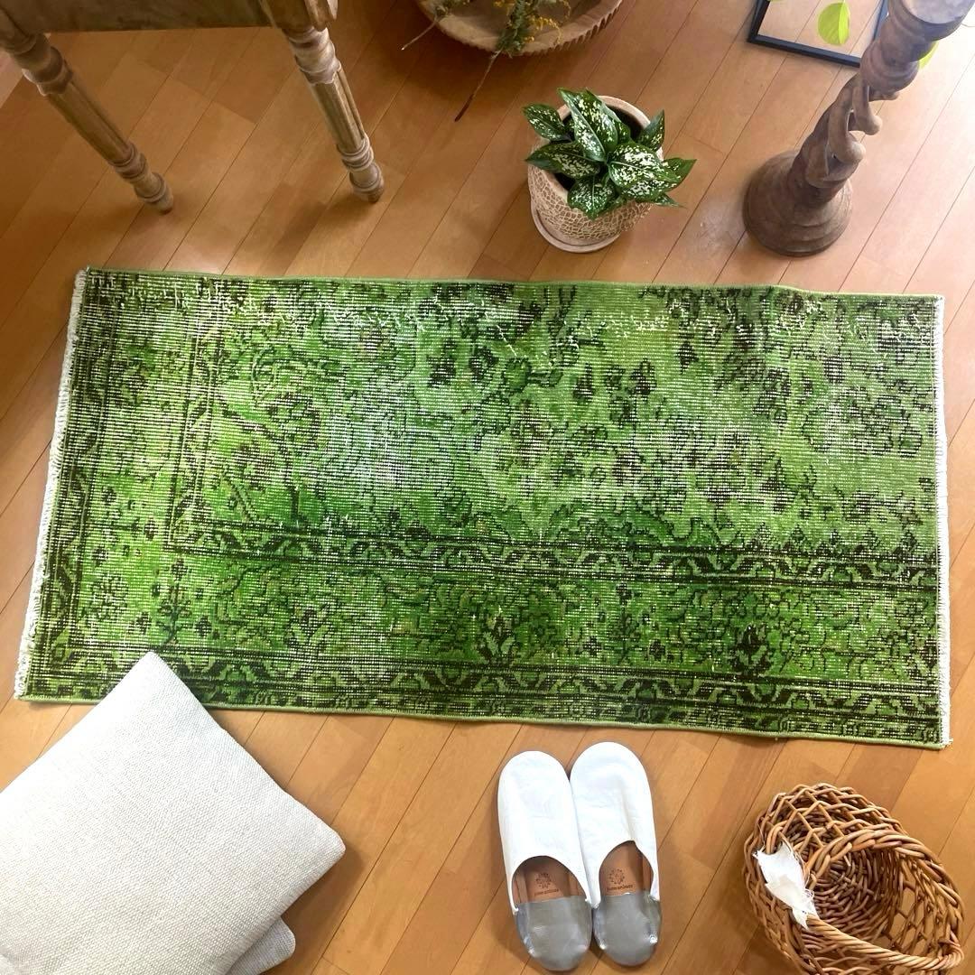 60×120ワサビグリーン　オーバーダイ　トルコあヴィンテージラグ