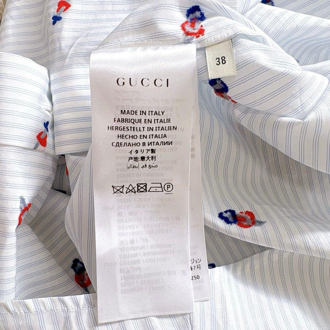 美品✨GUCCI ハート刺繍　リボン　ブラウス　シャツ　ロゴボタン　ストライプ