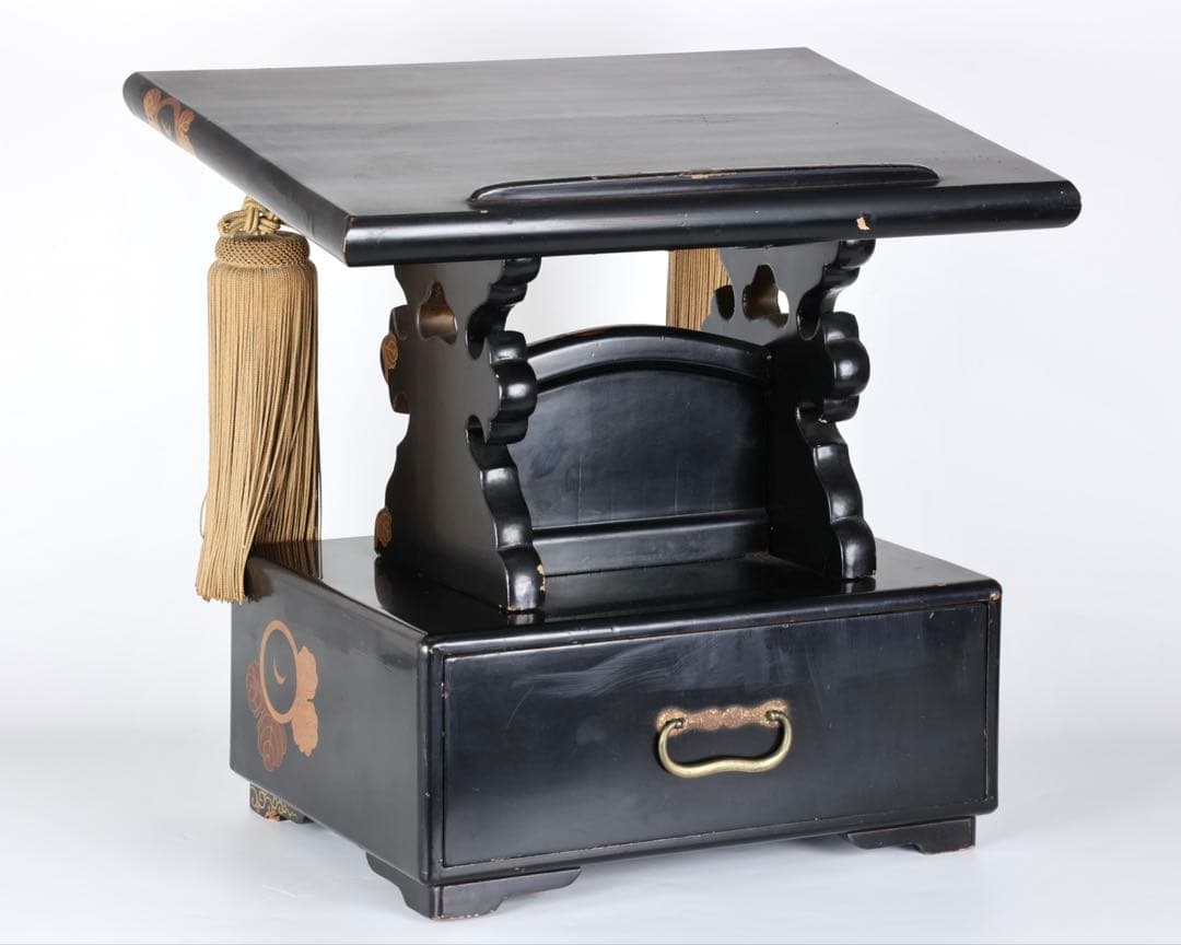 極上 黒漆塗金蒔絵螺鈿細工 見台 経台 経机 仏具 仏教美術 古美術 骨董品 漆