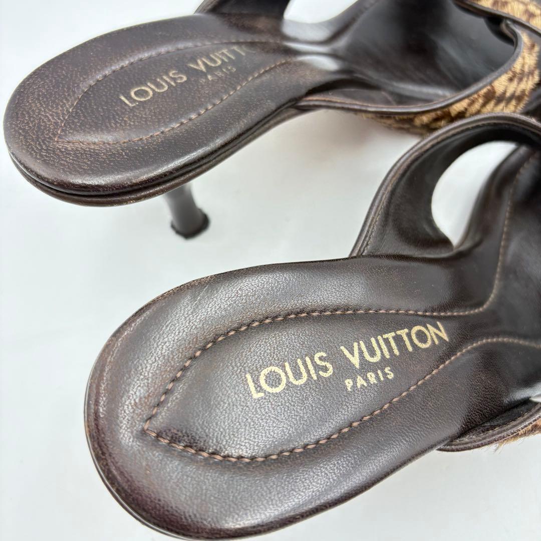 ルイヴィトン ダミエ ハラコ ミュール サンダル ファー 0725-S6538h