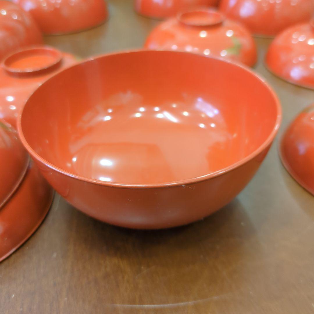 骨董　お椀　木製漆器　蒔絵　図変わり　花尽くし　蓋付き　6客