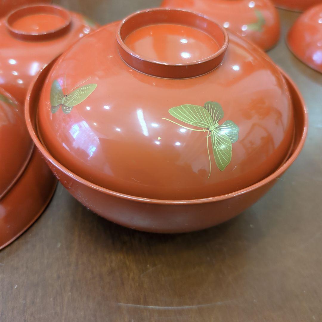 骨董　お椀　木製漆器　蒔絵　図変わり　花尽くし　蓋付き　6客