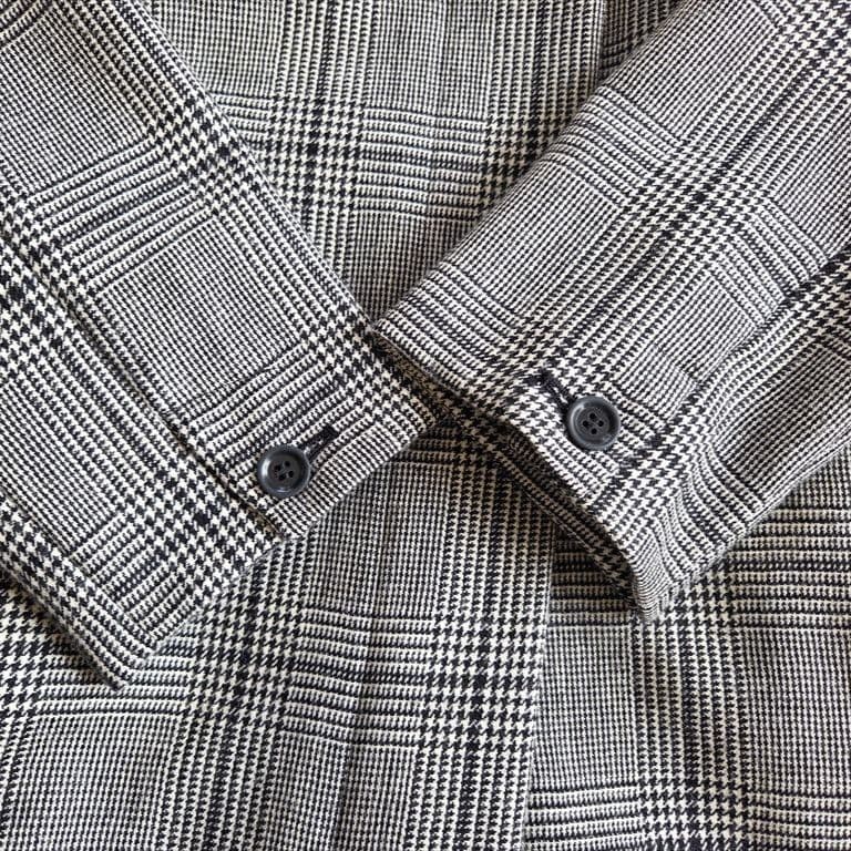 ハンズオブクリエイション ノーカラーコート ウール グレンチェック 千鳥格子