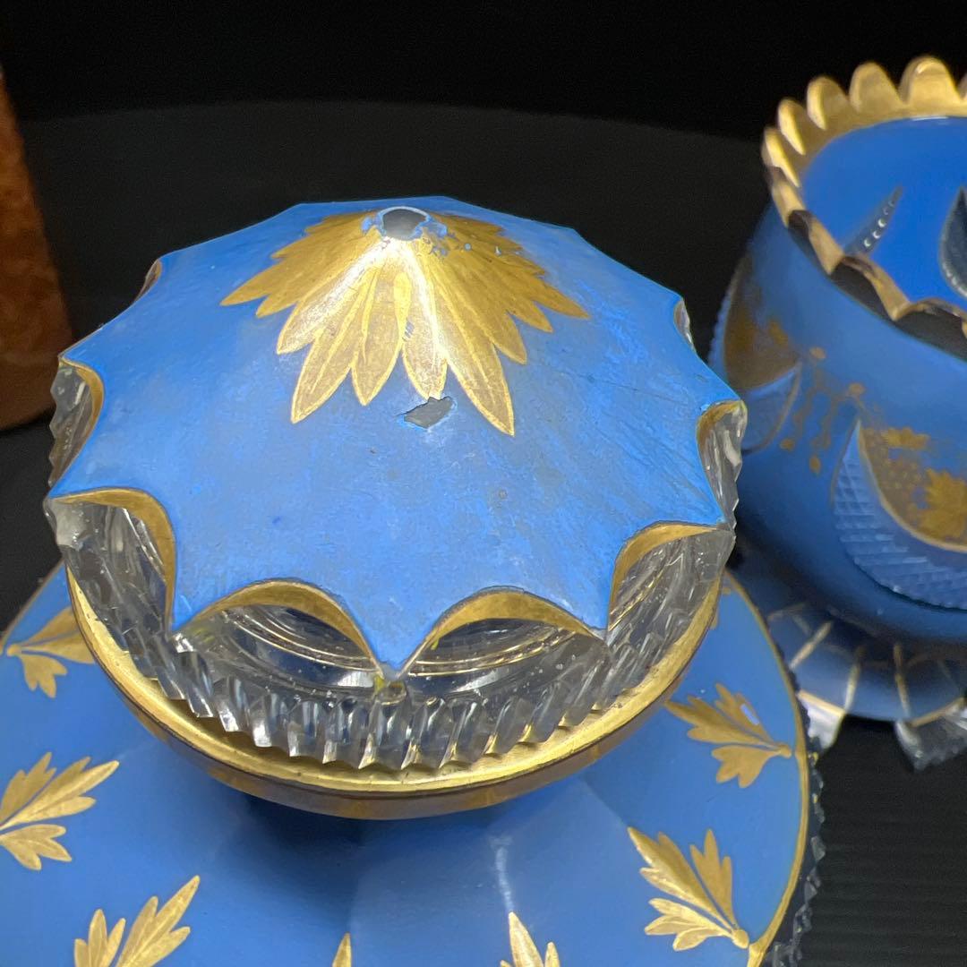 19世紀オールドベネチア　金彩手彫切子デキャンタ、グラスセット　共箱