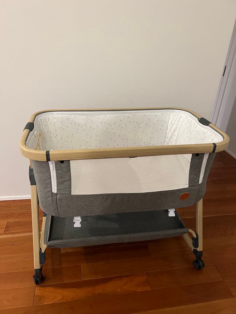 ベビーベッド グレー 蚊帳付き