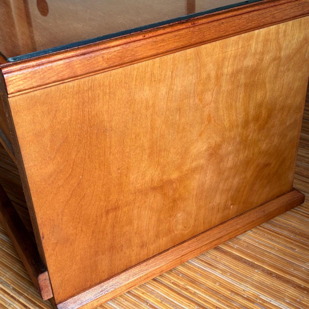 特注品【無垢材×ガラス天板】和モダン デスク ローテーブル 5杯 柿渋×蜜蝋