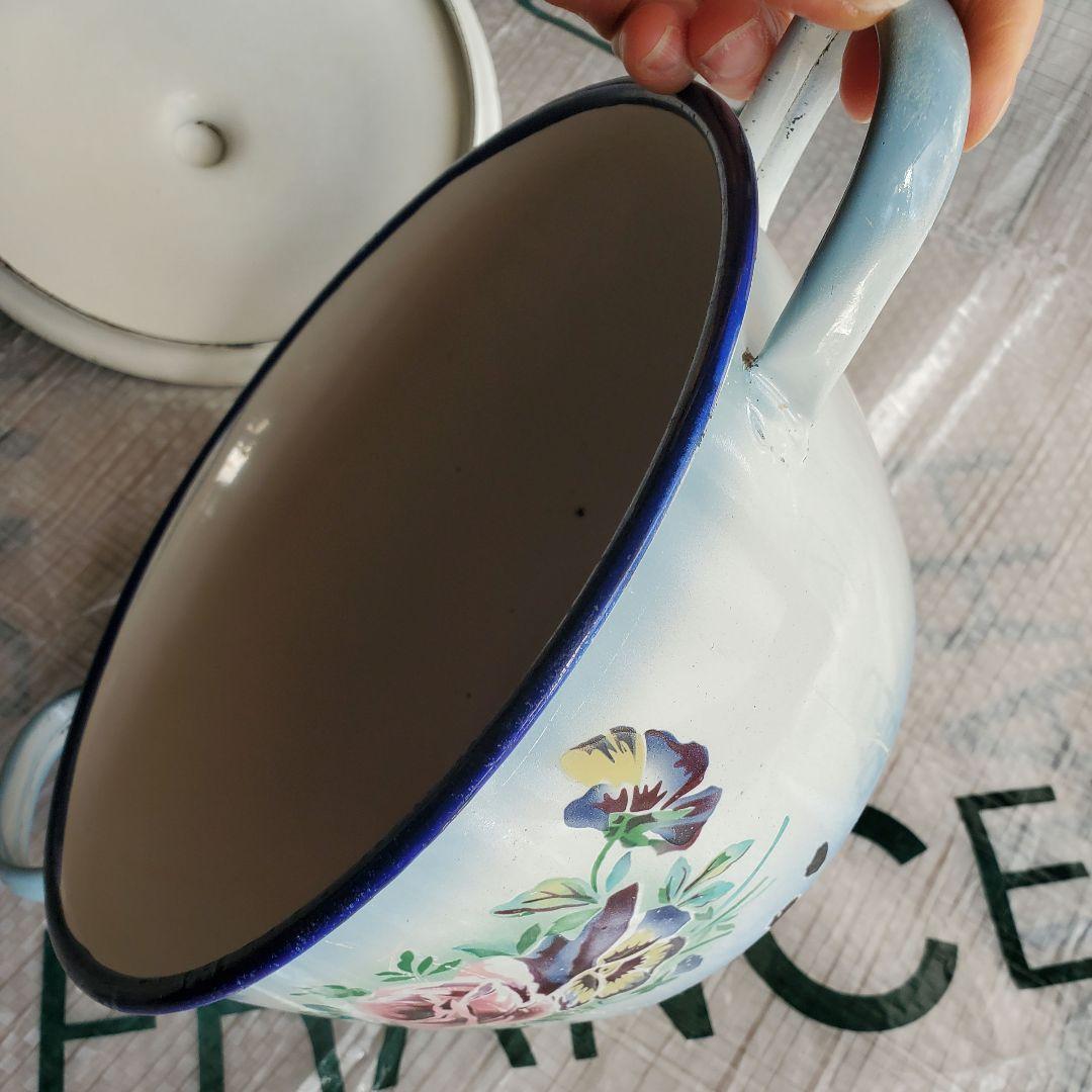 フランス　アンティーク　ホーロー　キャセロール