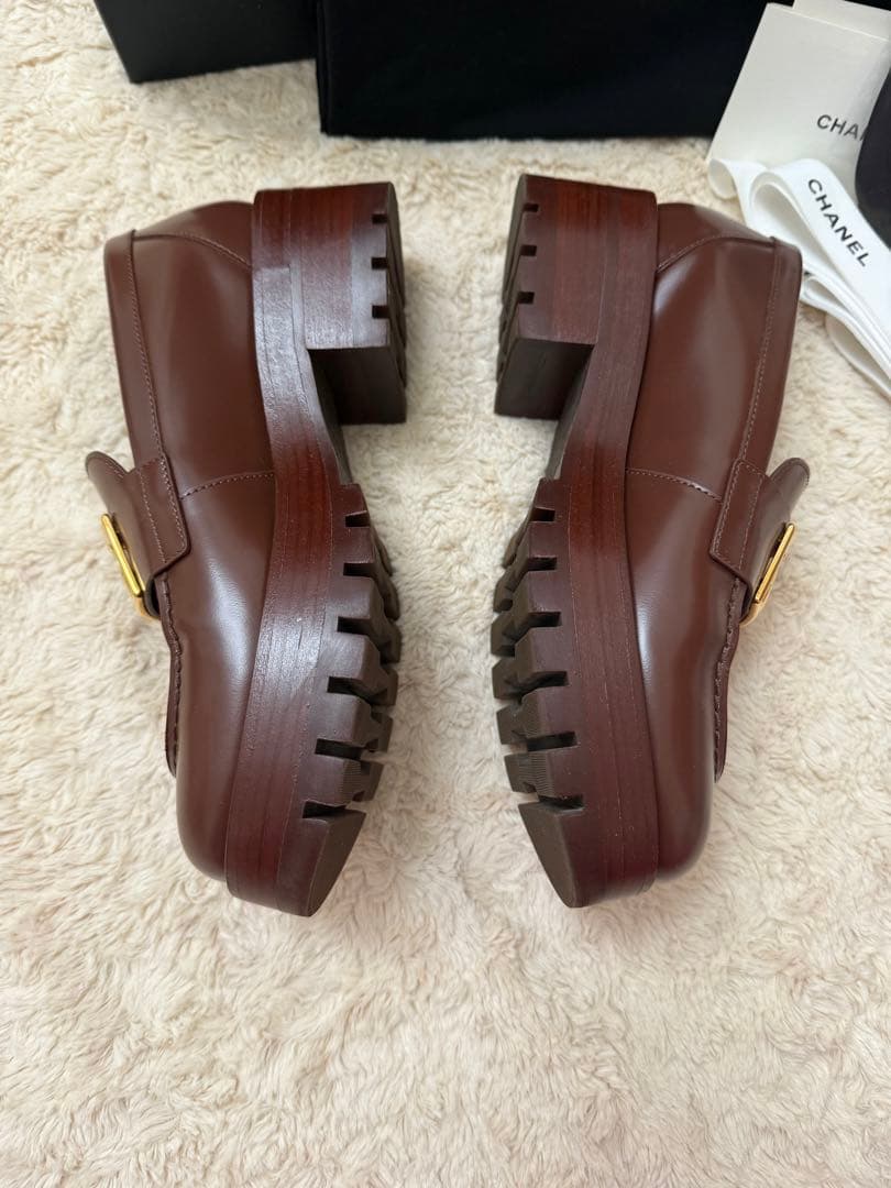 値下！シャネルCHANELブラウン美品ローファー37.5サイズ