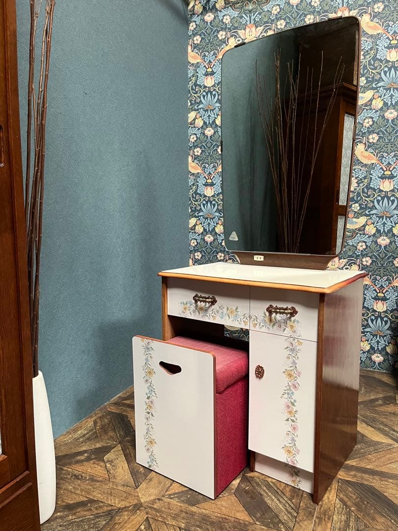 鏡台 ドレッサー 椅子 セット インテリア 昭和レトロ 当時物 花柄レトロポップ