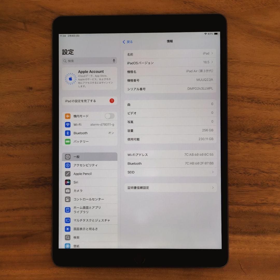『美品・最大容量100%』iPad Air 第3世代 256GB『Wi-Fi版』