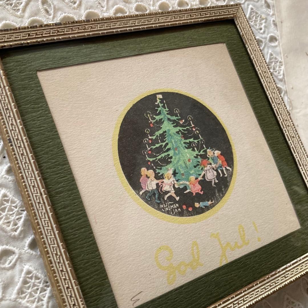 アンティークフレームE★1920年代超希少MAJ LINDMANツリーカード入り