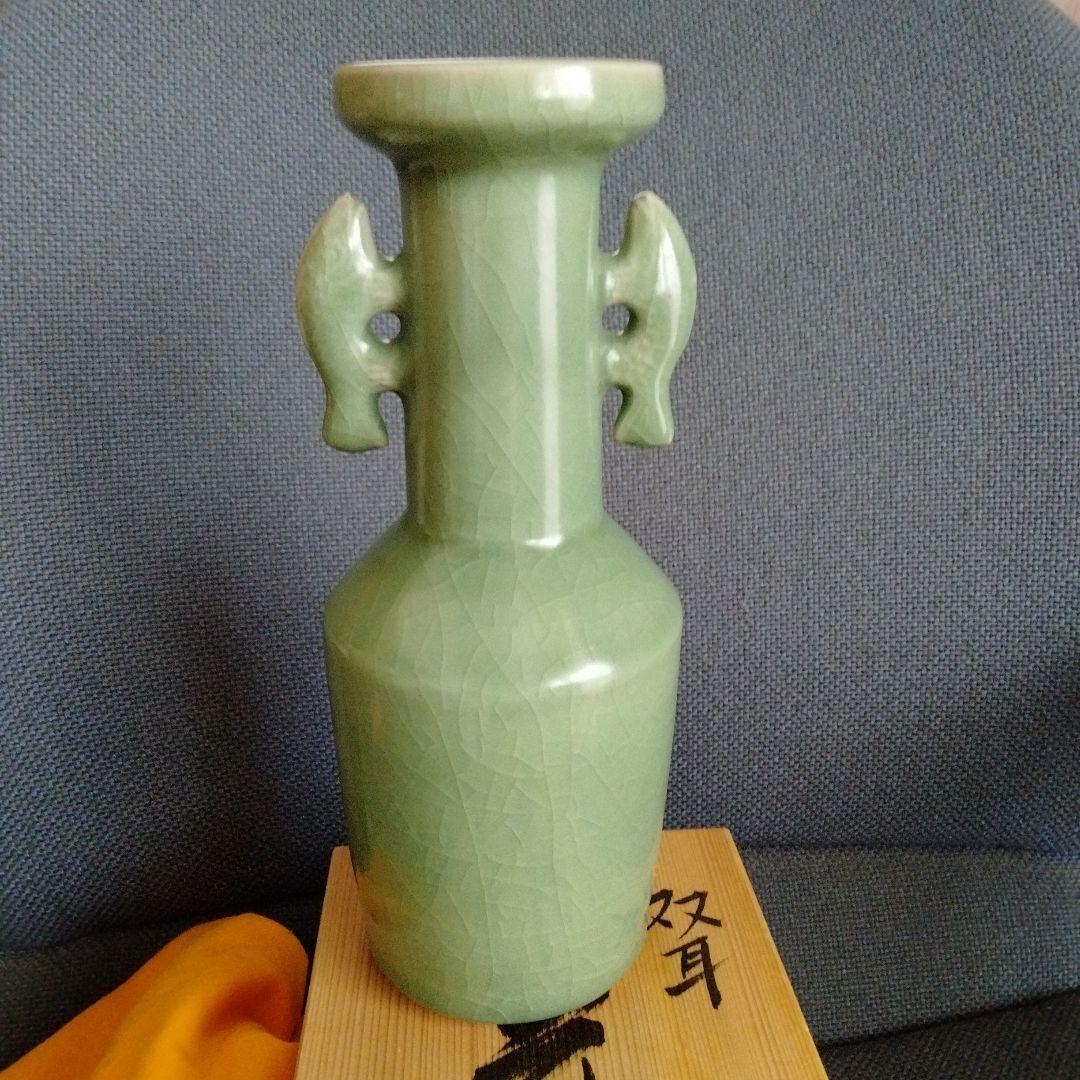 最終値下げ　旧家蔵中国骨董【南宋青磁 双魚耳付花入】 貴重コレクション