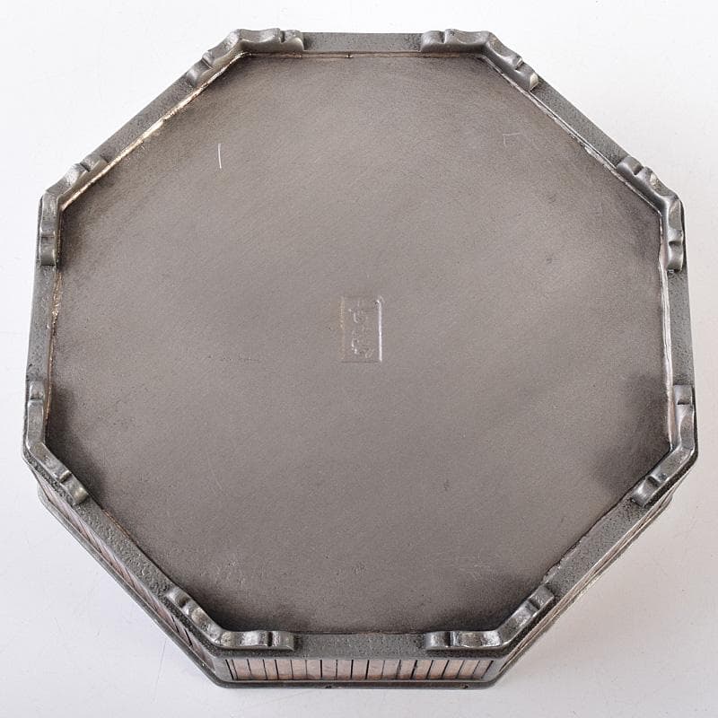 中国　古銅　漢詩花刻　斑竹細工　八角香炉　在銘　U　R7587