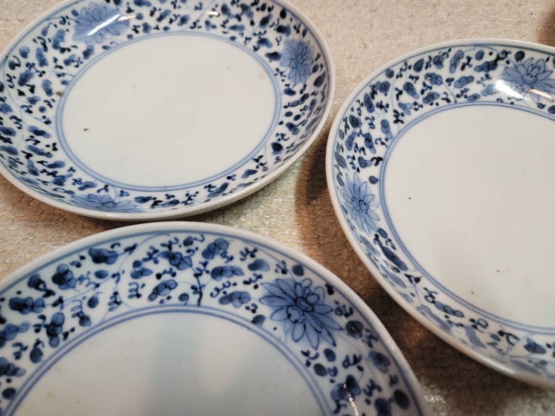 早い者勝ち藏だし品　延宝様式　古伊万里　江戸中期初頭　花唐草染付中皿　5客セット