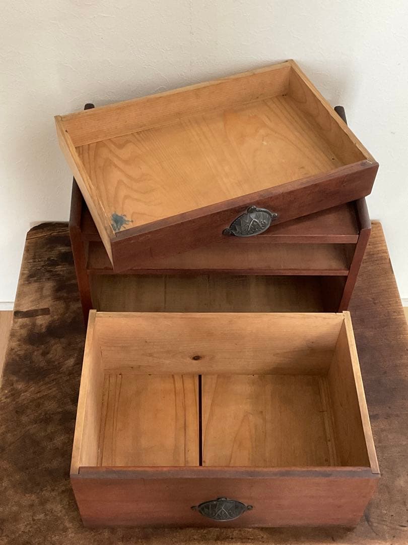 小箪笥　貝殻取っ手　シェル取手　2段　小引出し　古家具　古道具