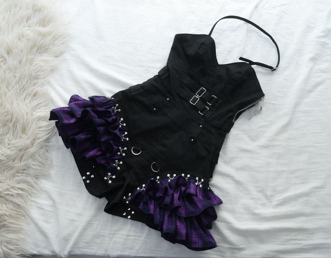 DustDevil ダストデビル チェックフリルオールインワンピース パープル