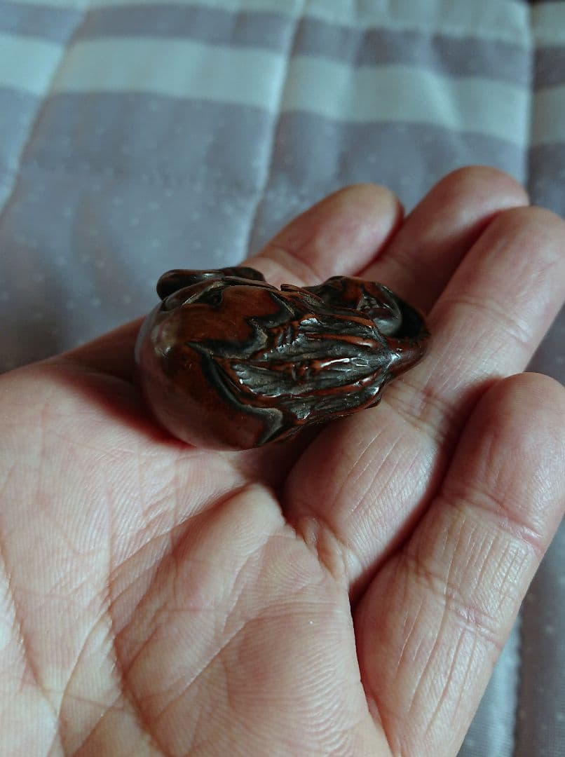 江戸 根付 傷み三茄子 木彫 木製 彫刻