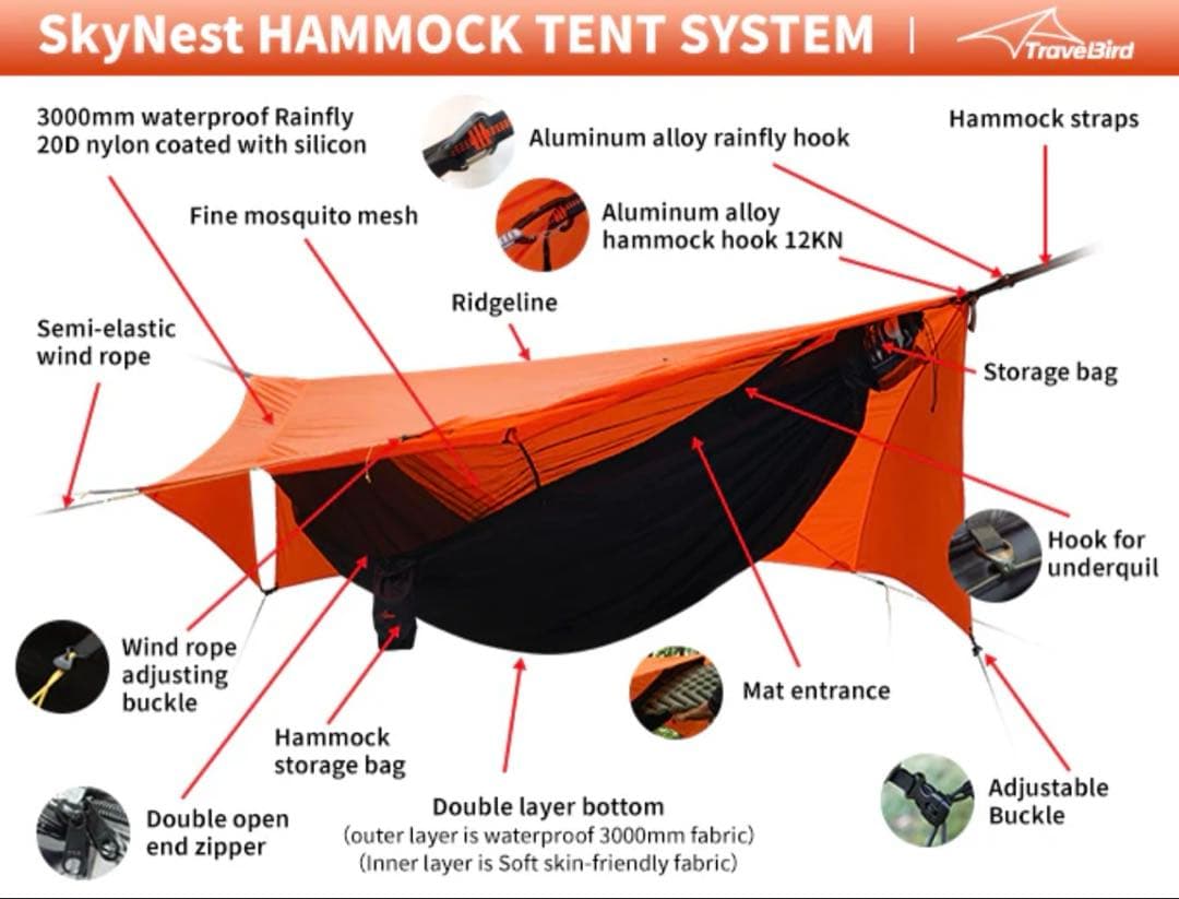 【希少、ほぼ未使用】TravelBird タープ付きハンモック