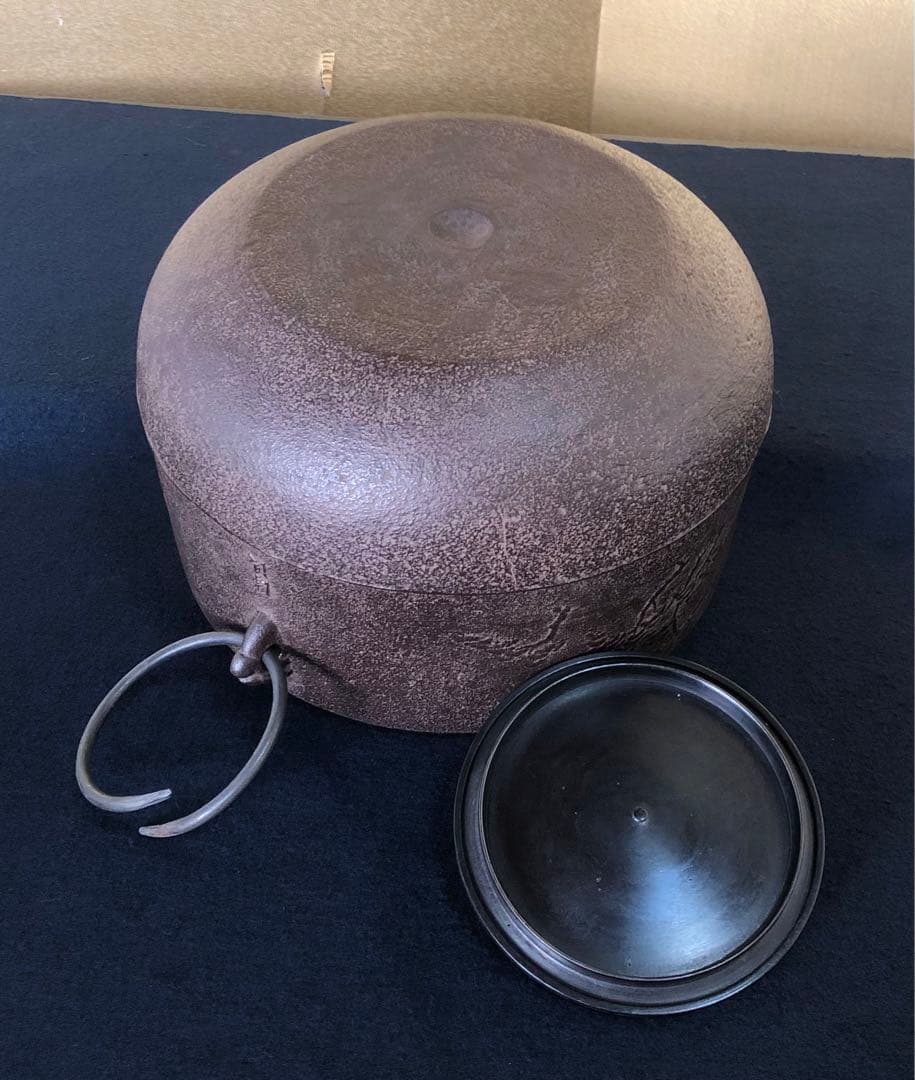 《R》浜松地紋 肩衝釜 鐶付 釜師 佐藤浄清 作歴 共箱　260202く3