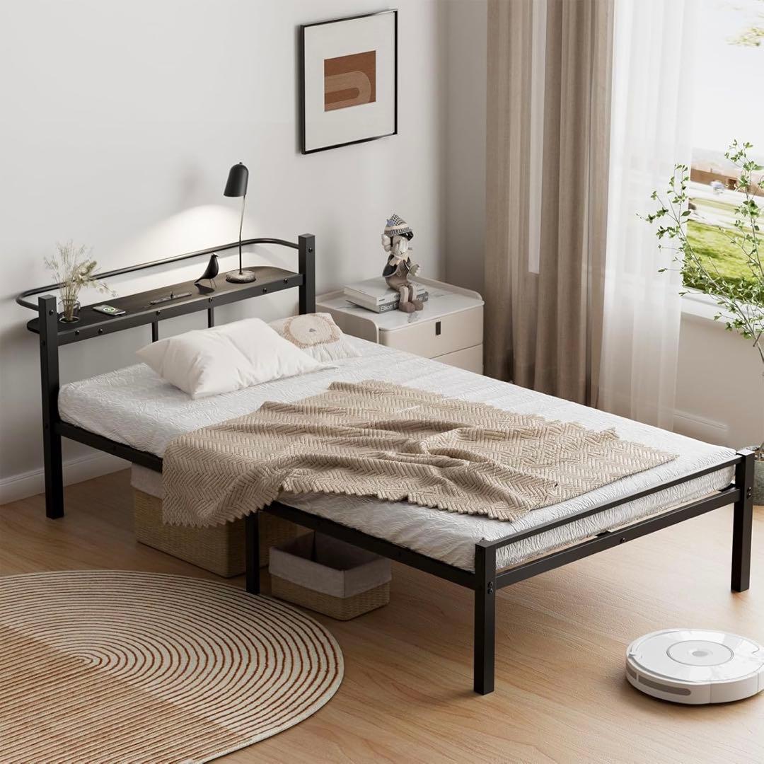 ベッドフレーム シングル ベッド パイプベッド 耐荷重300kg 組立簡単