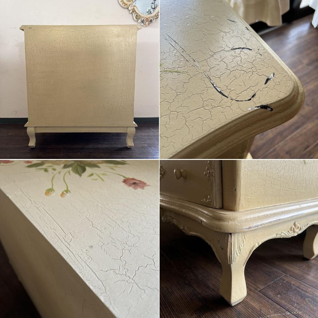 k016r122 ロココ調 ブーケ柄のチェスト 猫脚 クラック加工 クラシカル