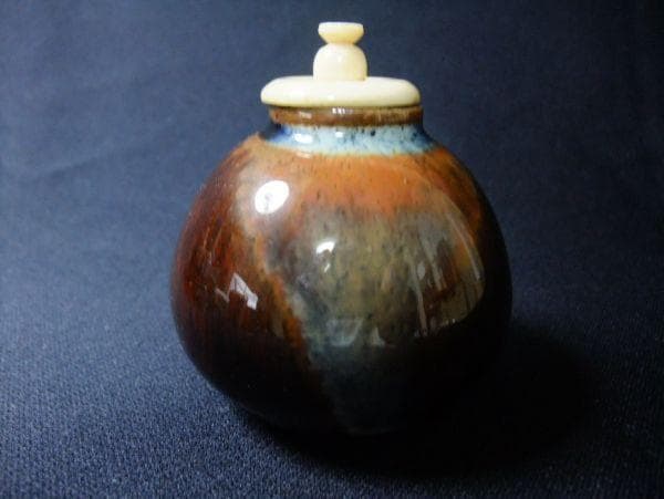 茄子茶入 仕覆付 「陶吉」 仕覆付（万葉花文） 茶道具 古美術