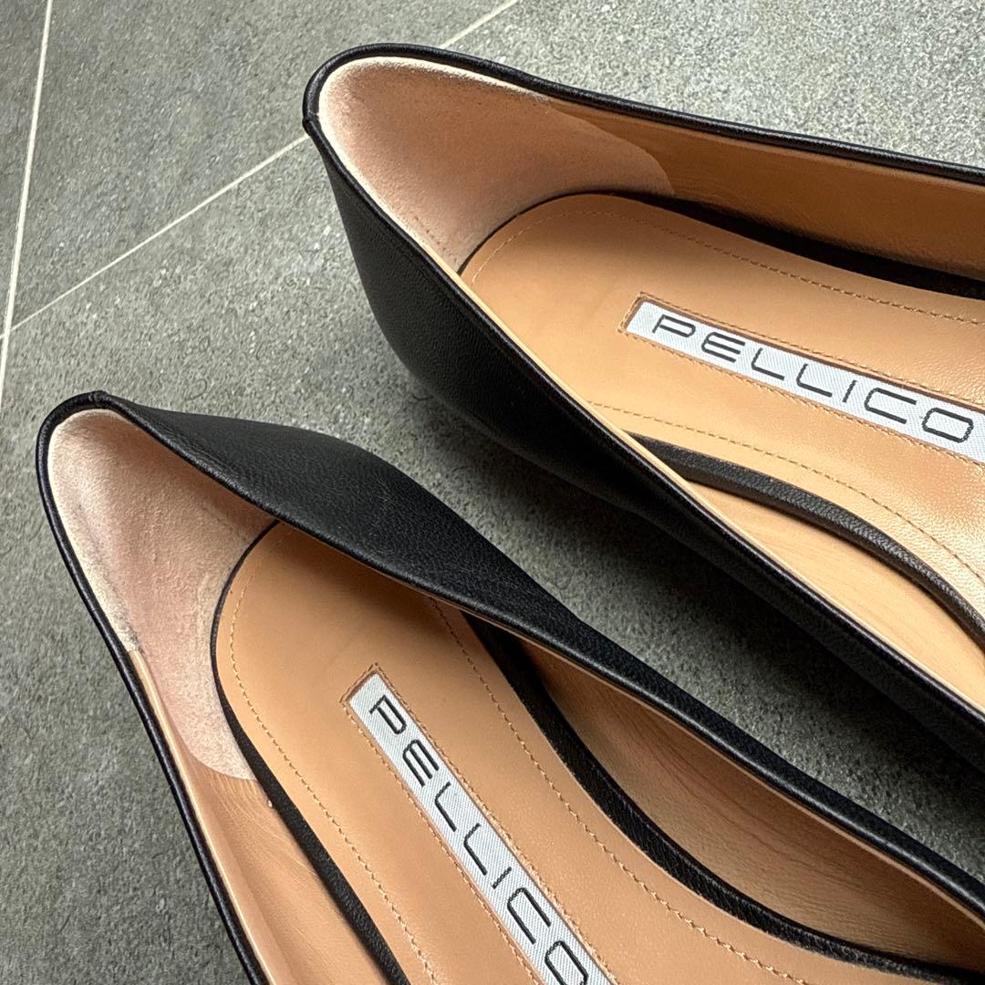 PELLICO ブラック スクエアトゥフラットシューズ 38