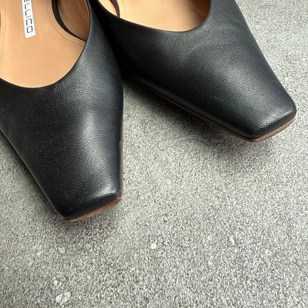 PELLICO ブラック スクエアトゥフラットシューズ 38