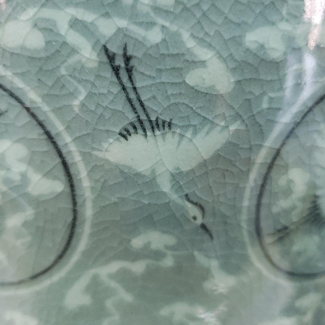 Ｂフライデー蔵出し特価　青磁 鶴模様 陶器 花瓶　作家物海剛作桐箱あり48cm