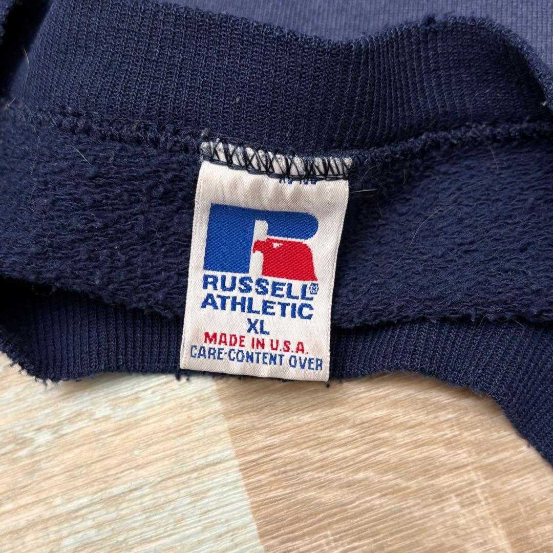 USA製 ラッセル スウェット フェード ネイビー 無地 ブランク XL 前V