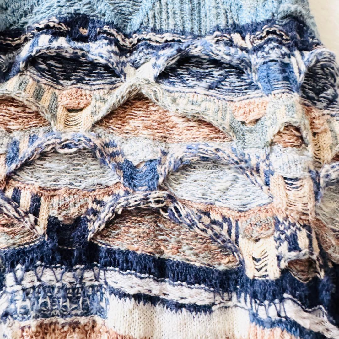 5568 希少✨ クージー 3Dニット セーター ブルー系 立体 リネン L