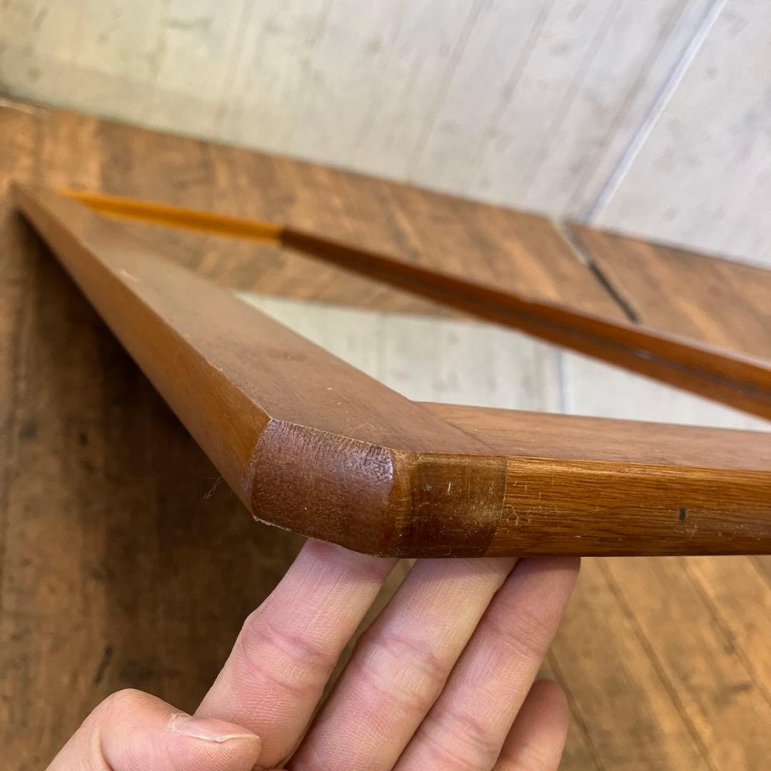 昭和レトロ 木製フレーム 隅切り 壁掛けミラー ウォールミラー 鏡 姿見 ミラー