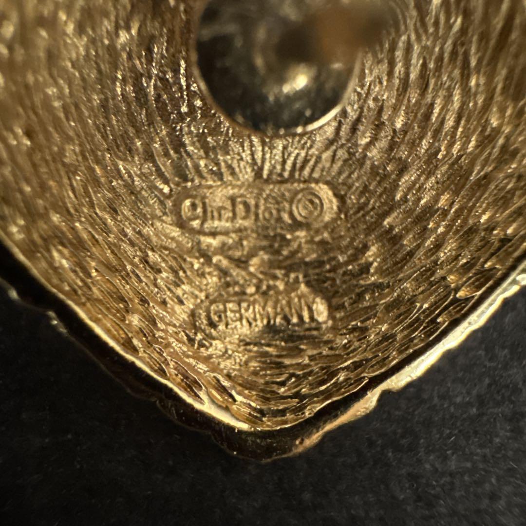 美品　オールド　ディオール　ピンブローチ　ハート　旧エンブレムロゴ　ゴールド