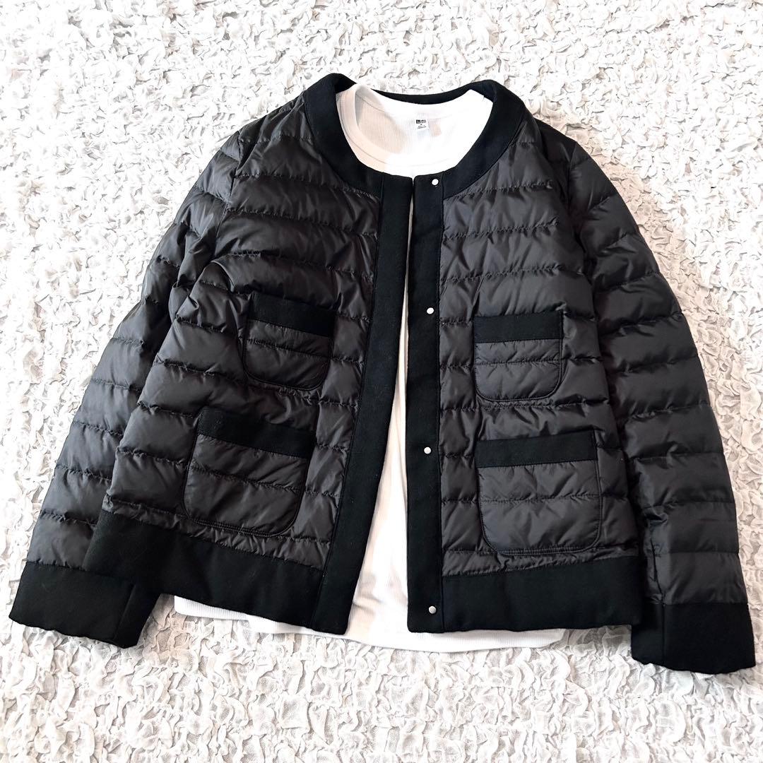美品 ナノユニバース 西川ダウン ノーカラー ダウンジャケット 黒 nano