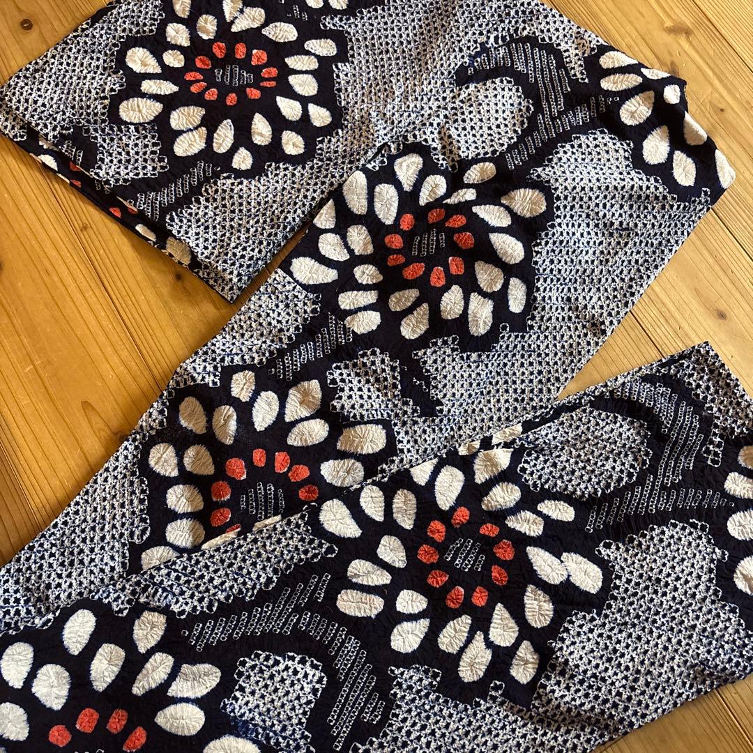 有松鳴海絞り浴衣 向日葵 ヒマワリ 身丈153 手縫い 藍染 絞り ヴィンテージ