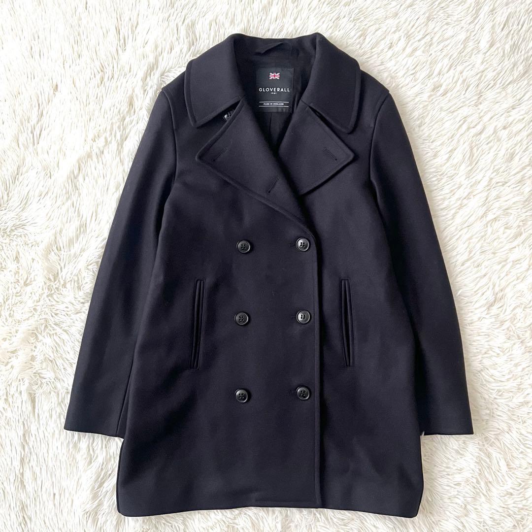 【美品】GLOVERALL 英国製 カシミヤ混 ピーコート ネイビー L