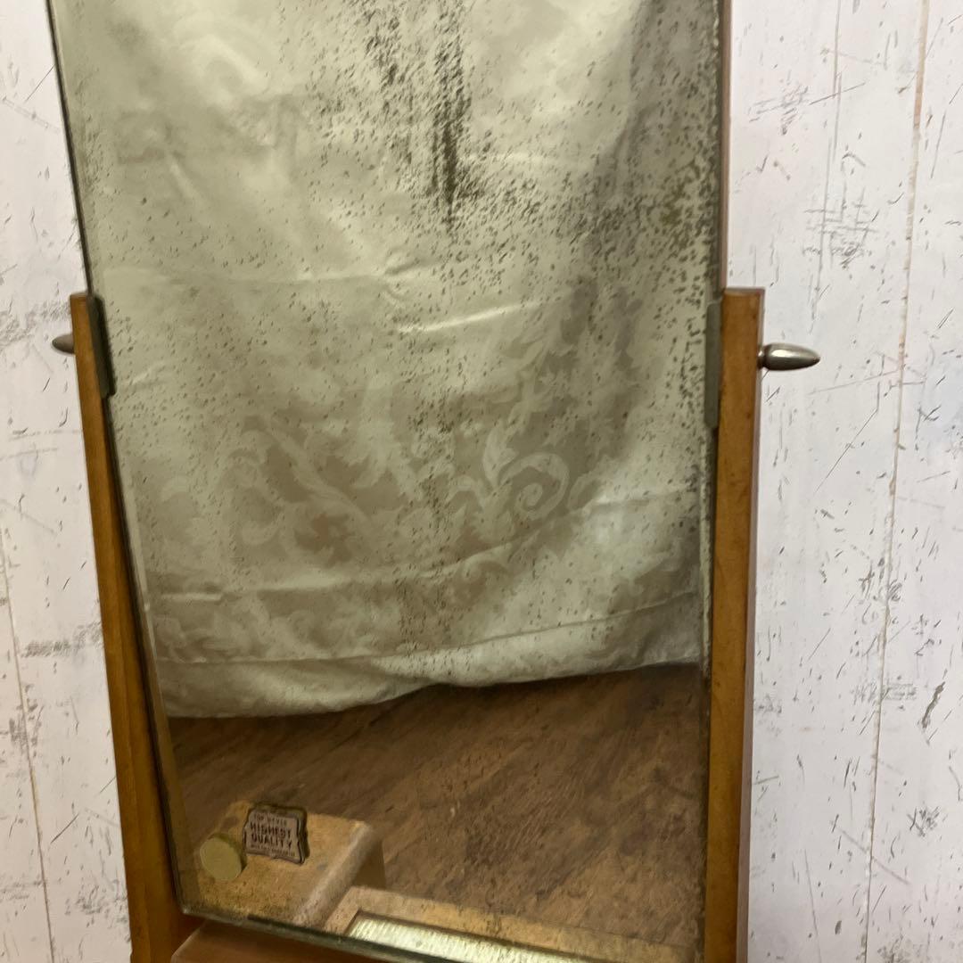 A-4 昭和レトロ 木製 鏡台 化粧台 ドレッサー 一面鏡 花柄 卓上 収納