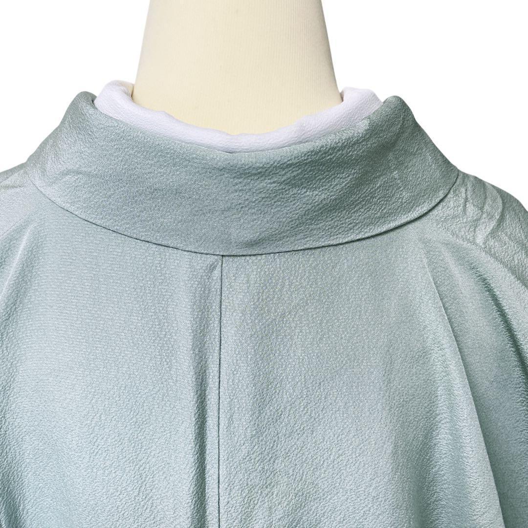 A143愛華 着物 付け下げ袷刺繍　スワト　錆青磁　フォーマル　身丈162cm