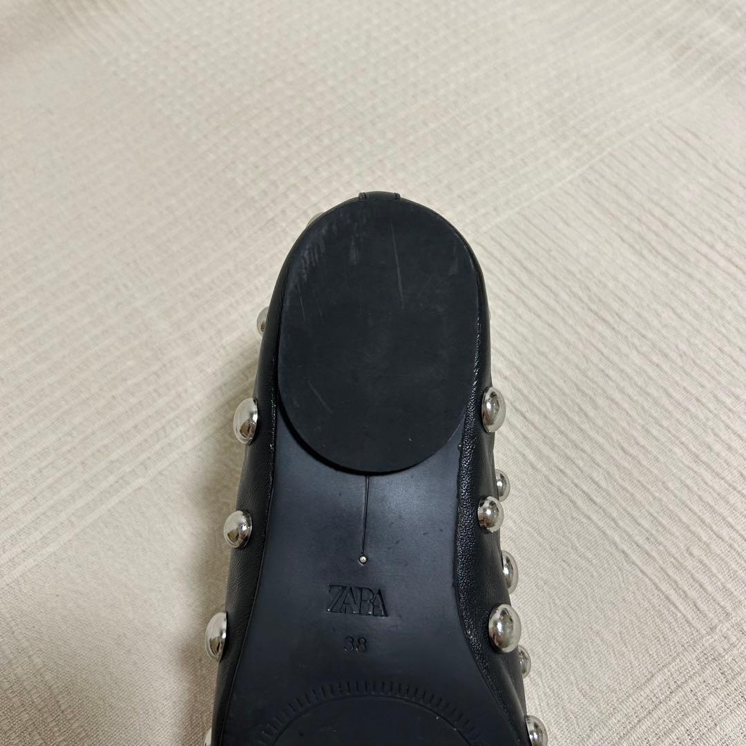 ZARA ザラ スタッズ付きレザーバレリーナシューズ 38 (24.6cm)