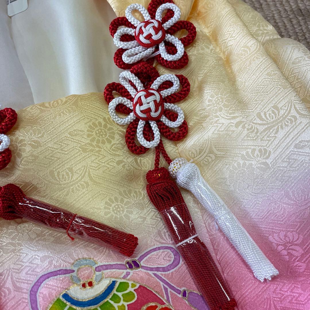 新品 お祝着 ミツ身 被布 正絹 手描き 描黄鈴 日本製 七五三 三歳お祝い
