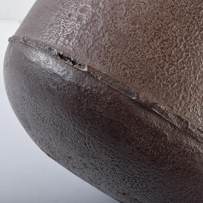 茶道具　釜師　畠春斎作　尻張形釜　鉄釜　ワラ釜敷付　共箱　M　R7824B