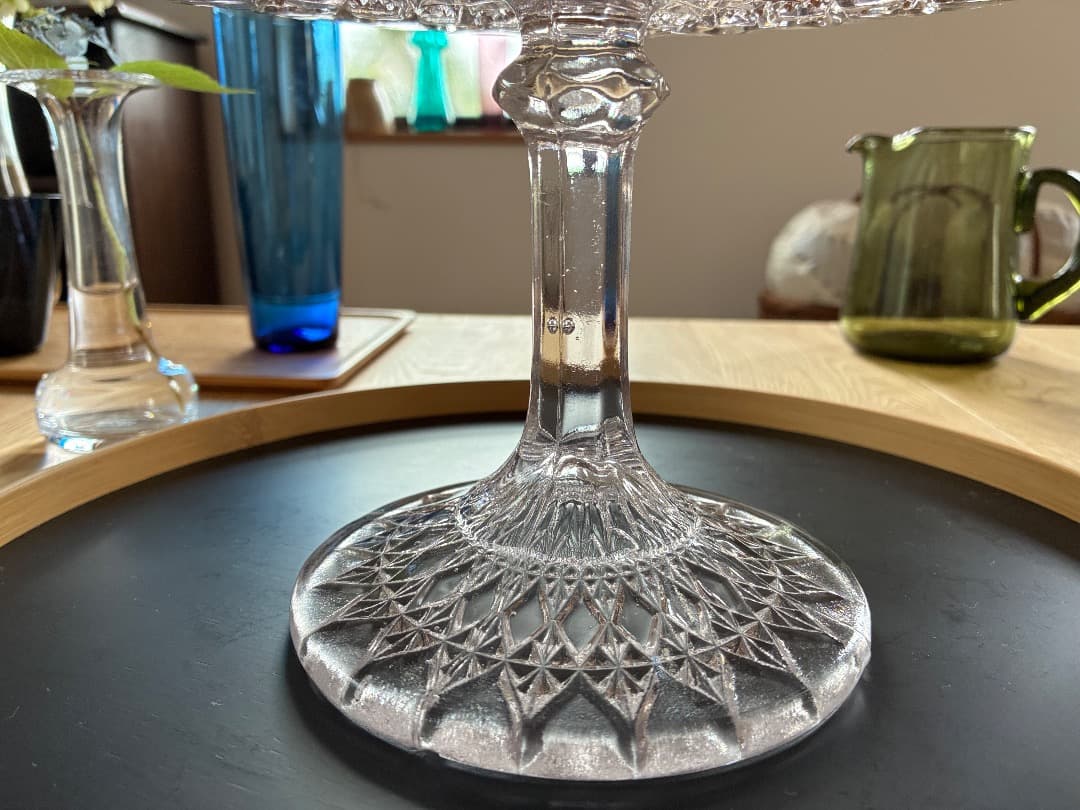 【英国アンティーク】　カットガラス ケーキスタンド