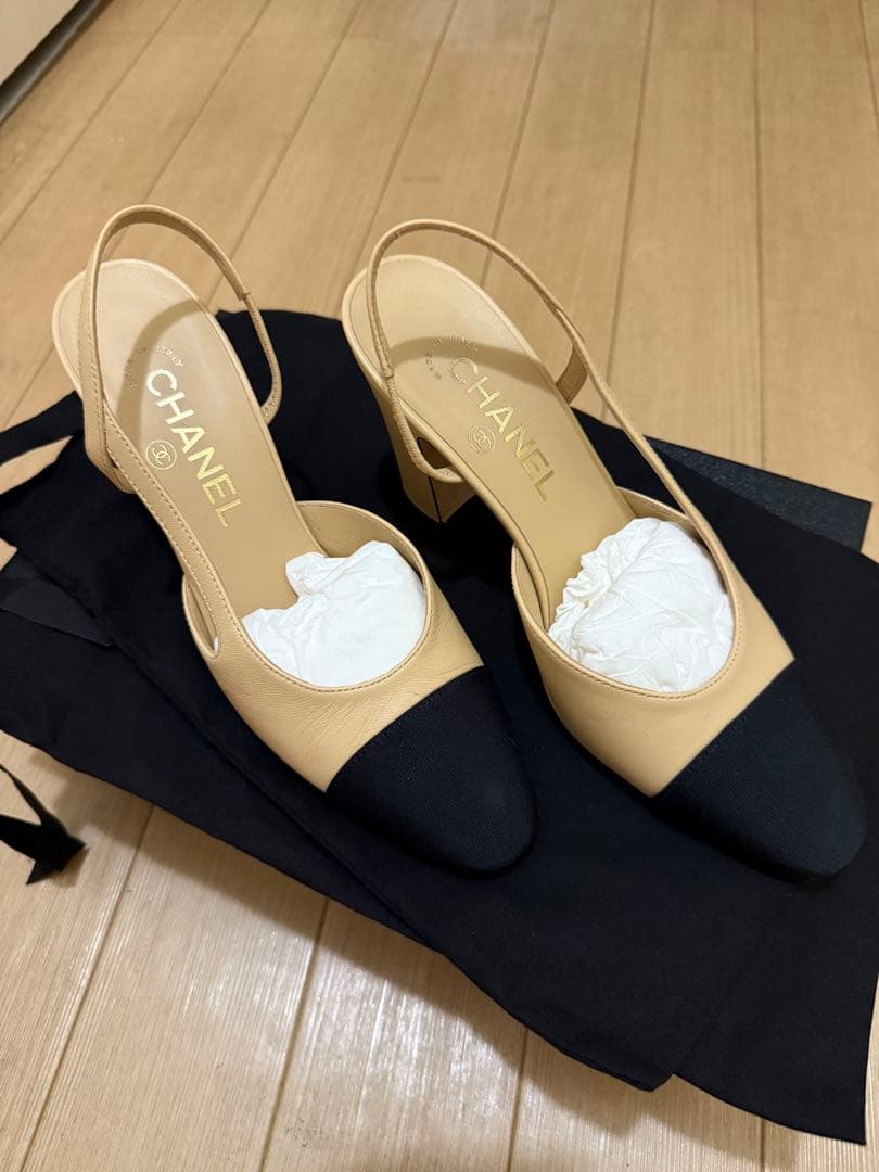 シャネル スリングバック ミュール パンプス バイカラー 36.5サイズ