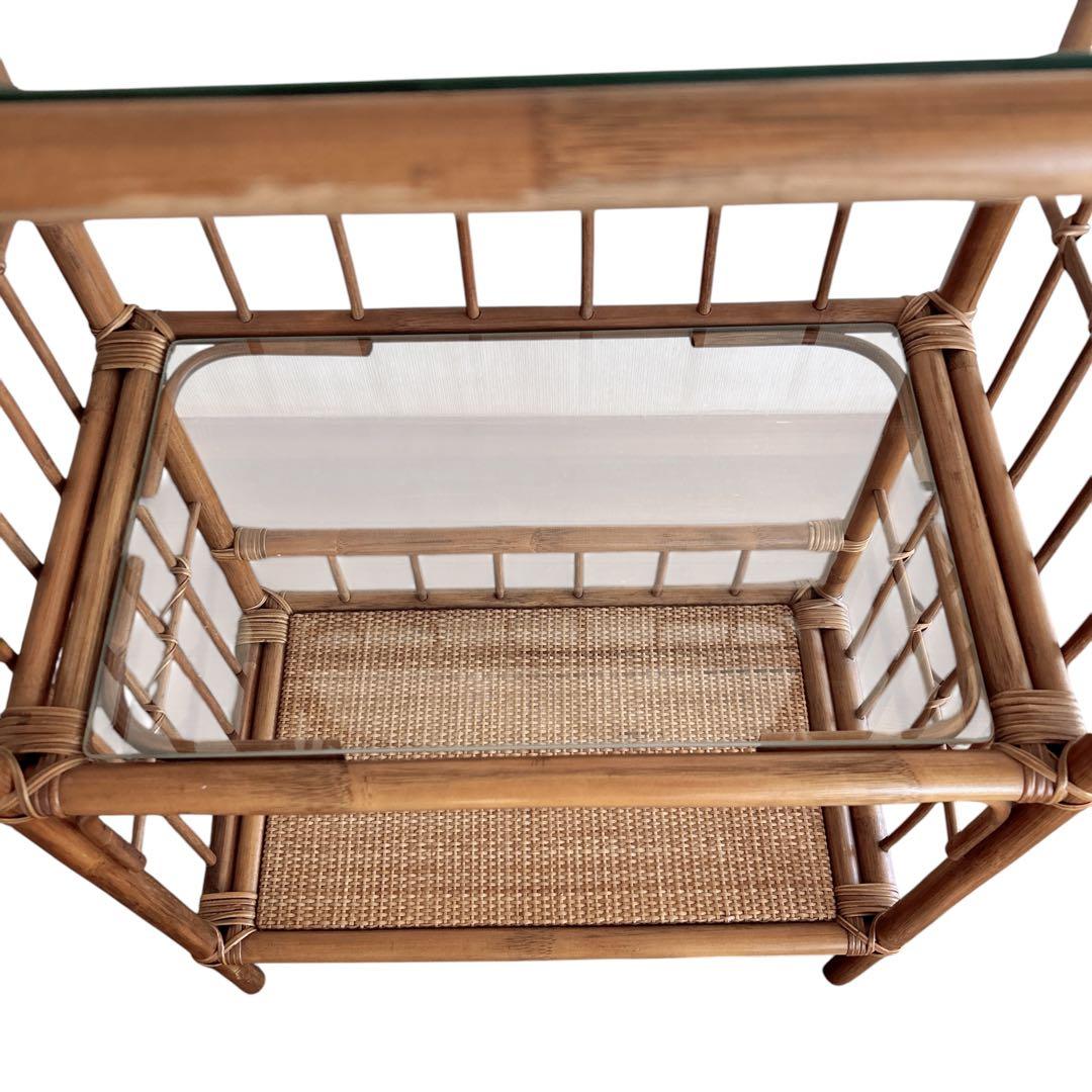ラタン アーチ型 3段(上・中段ガラス板) 飾り棚 ディスプレイラック 籐家具
