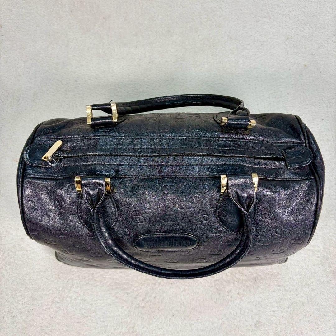 【美品✨】ヴァレンティノ　ミニボストンバッグ　ハンドバッグ　総柄　レザー　黒