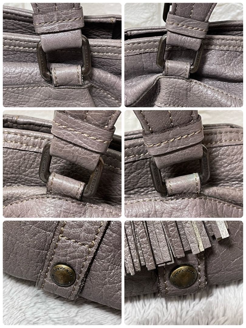 人気✨バーバリー ブルーレーベル ハンドバッグ シボ革 レザートート グレー