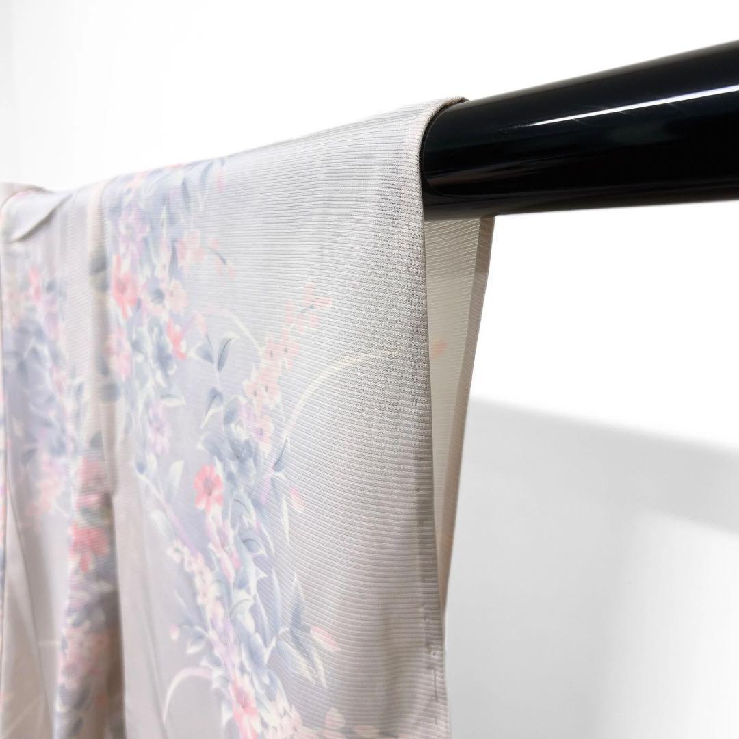 夏用　小紋　絽　花模様　パープル系　着物　042w d