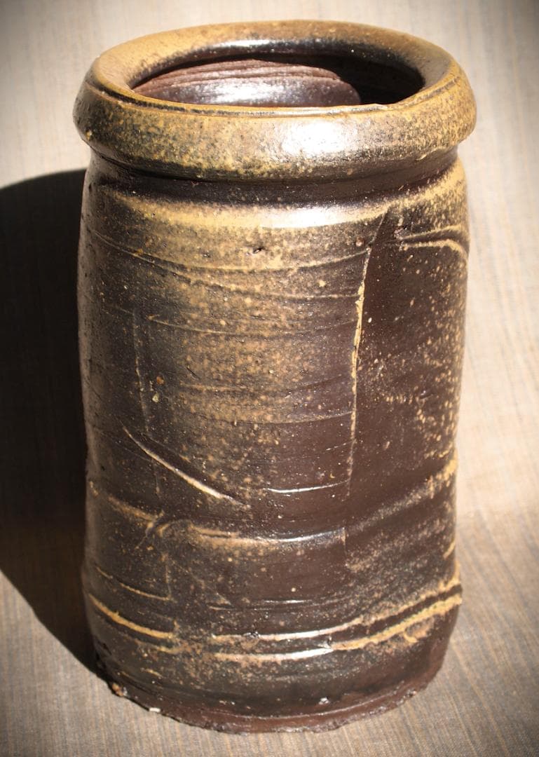 希少作★森陶岳★黒備前花入【寒風】★共箱